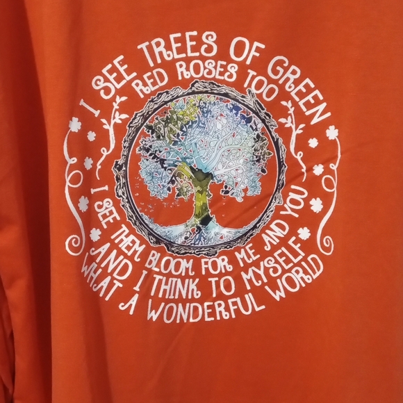 Vibrant Orange Long Sleeve Top with Graphic Design - Picture 2 of 5
